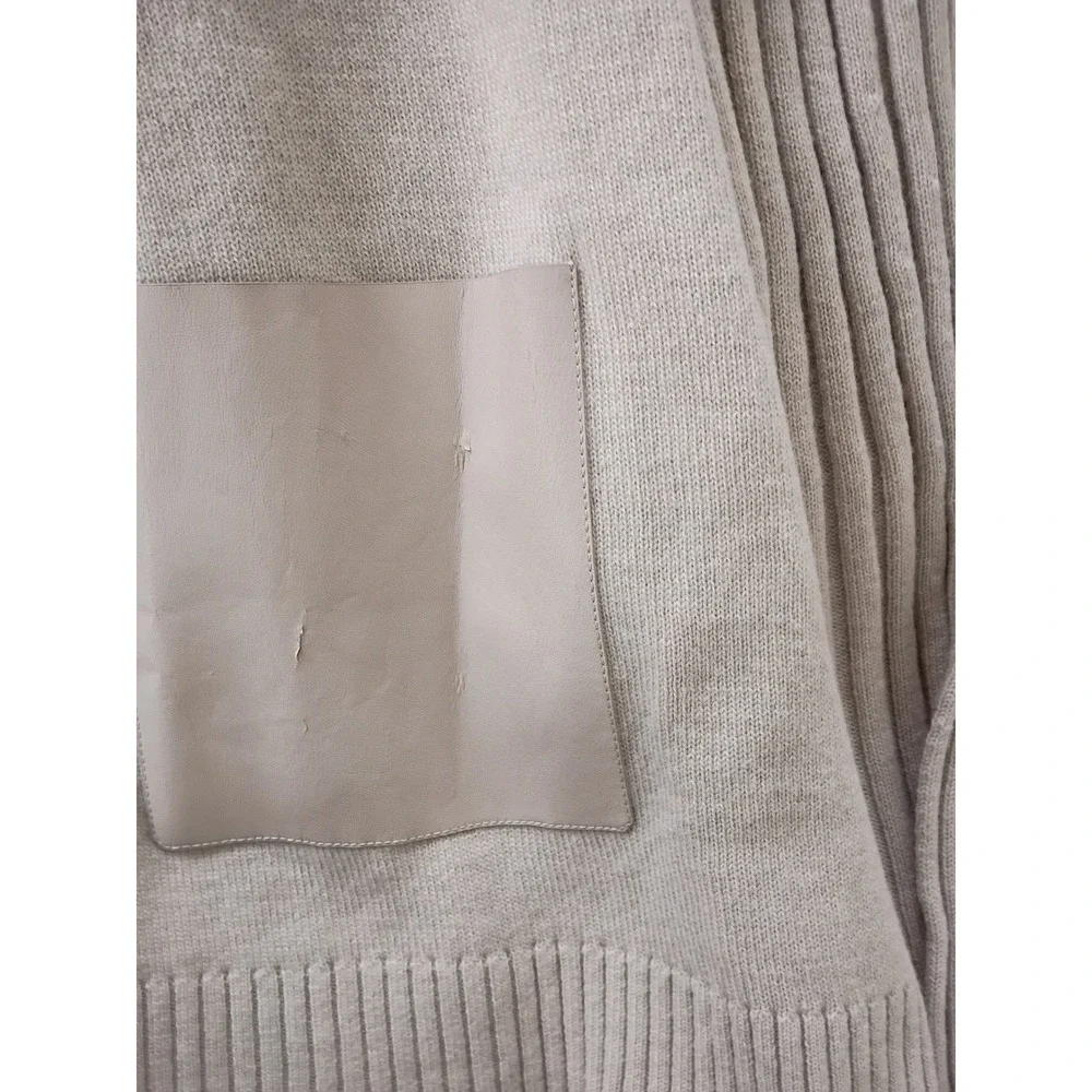 Lafayette 148 New York 100% Wool‎ Longline Vest Beige Leather Pocket Shawl L